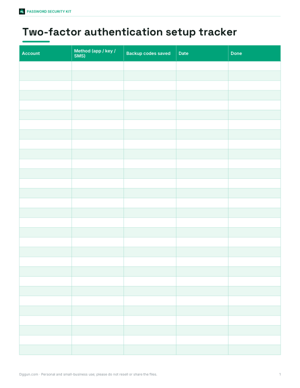 Preview of Printable 2FA Tracker