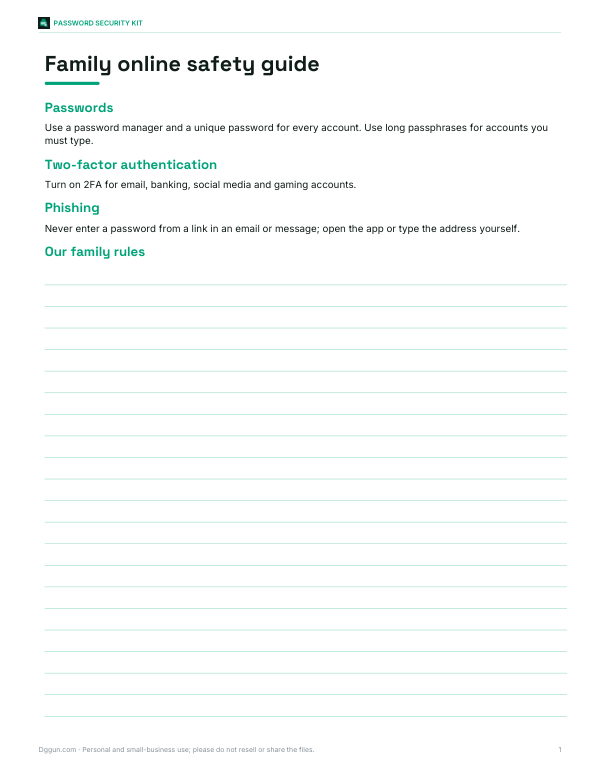 Preview of Printable Family Password Safety Guide